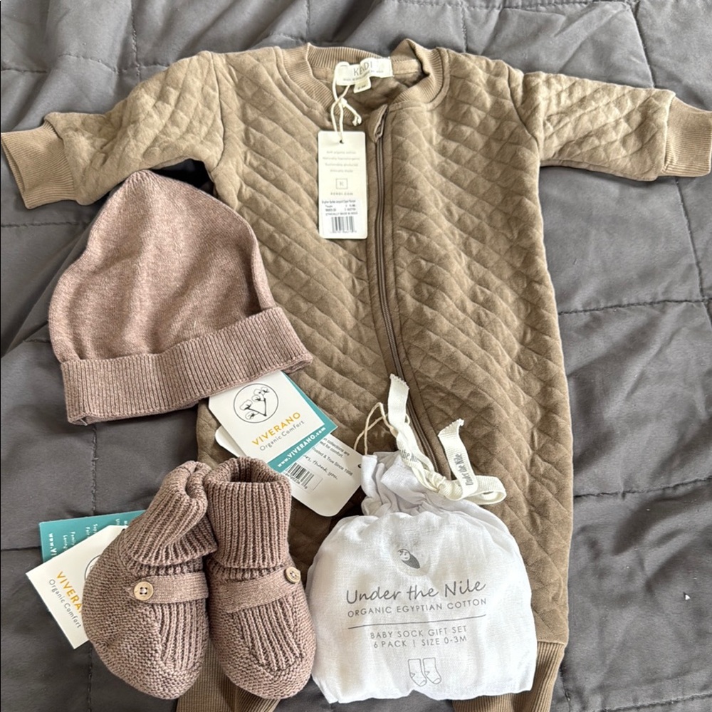Tan Quilted Kids Bodysuit Set